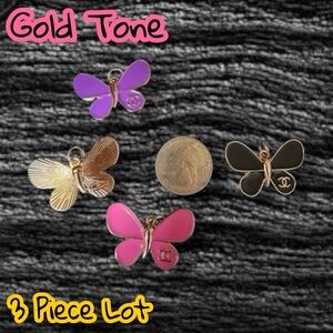 🆕 Listing - Lot of 3 CC Gold Tone Butterfly Zipper Pull Button Charms 25mm